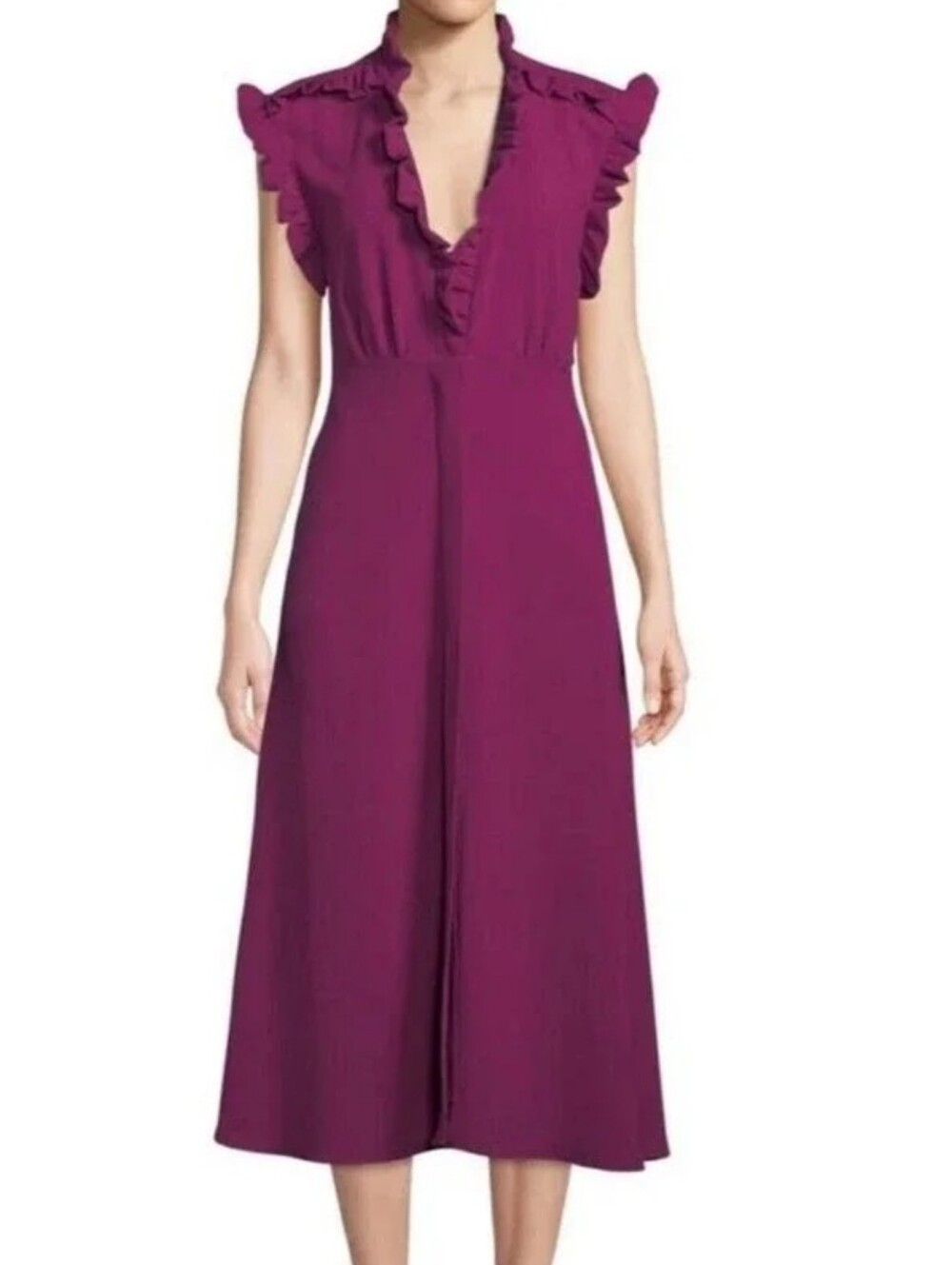 IRO Hurray Plum Ruffle-Trim Beautiful Midi Dress